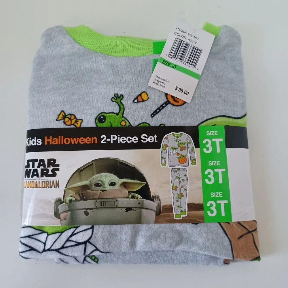 Kids Halloween 2-piece PJ Pajama Set Star Wars Mandalorian 3T‎ Unisex NWT